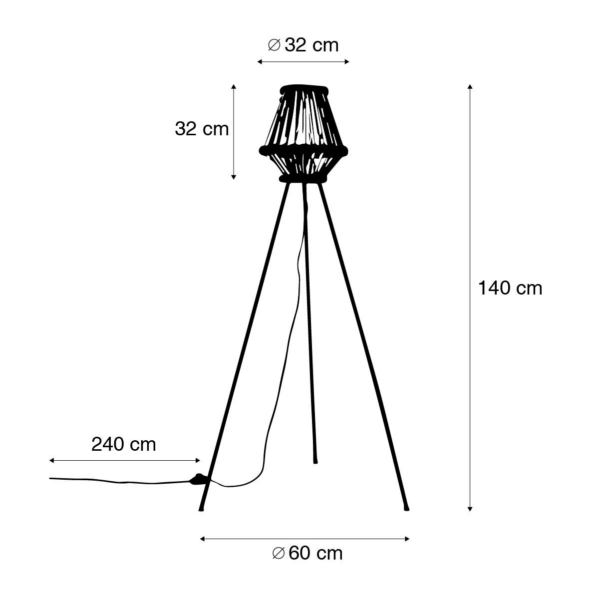 Oosterse tripod vloerlamp bamboe met zwart - Evalin