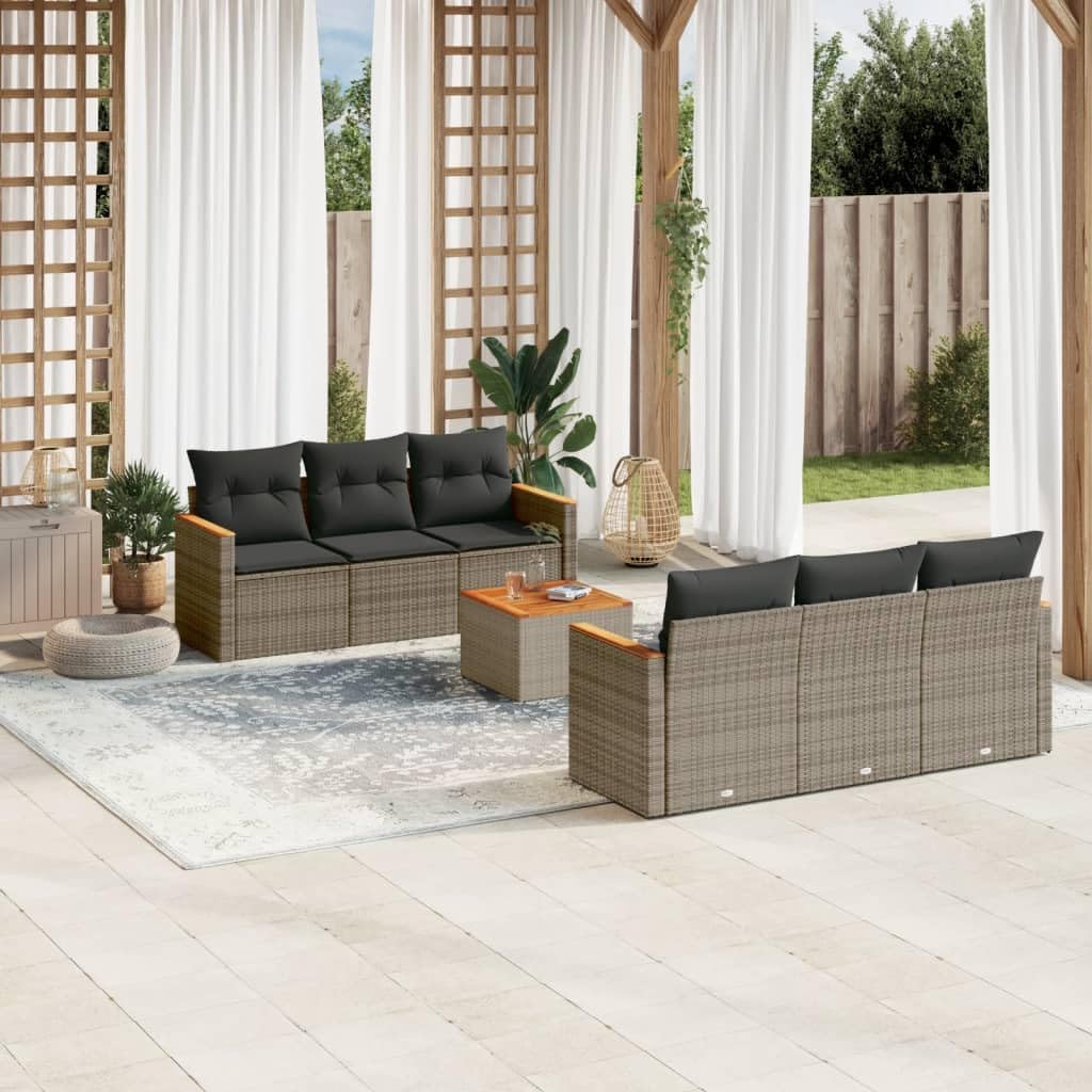 Gartenmöbel-Set 7-teilig mit grauen Kissen aus Polyrattan Terrassenmöbel Set für den Außenbereich geeignet für Hof und Terrasse