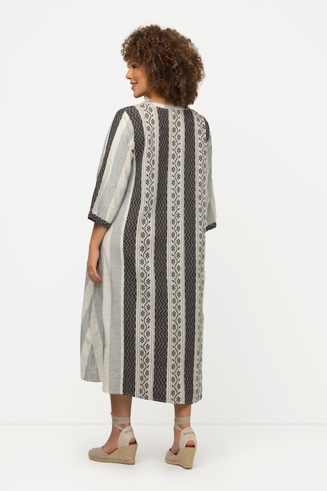 Kaftan, Ethnomuster, A-Linie, Tunika-Ausschnitt, 3/4-Arm