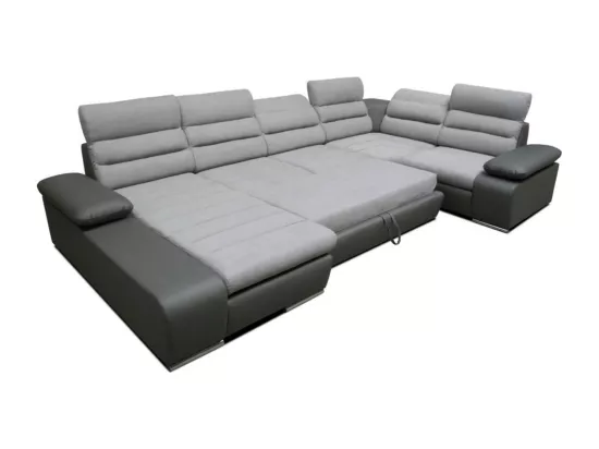 Canapé d'angle panoramique convertible en tissu et simili BOILEAU - Bicolore gris/anthracite - Angle gauche