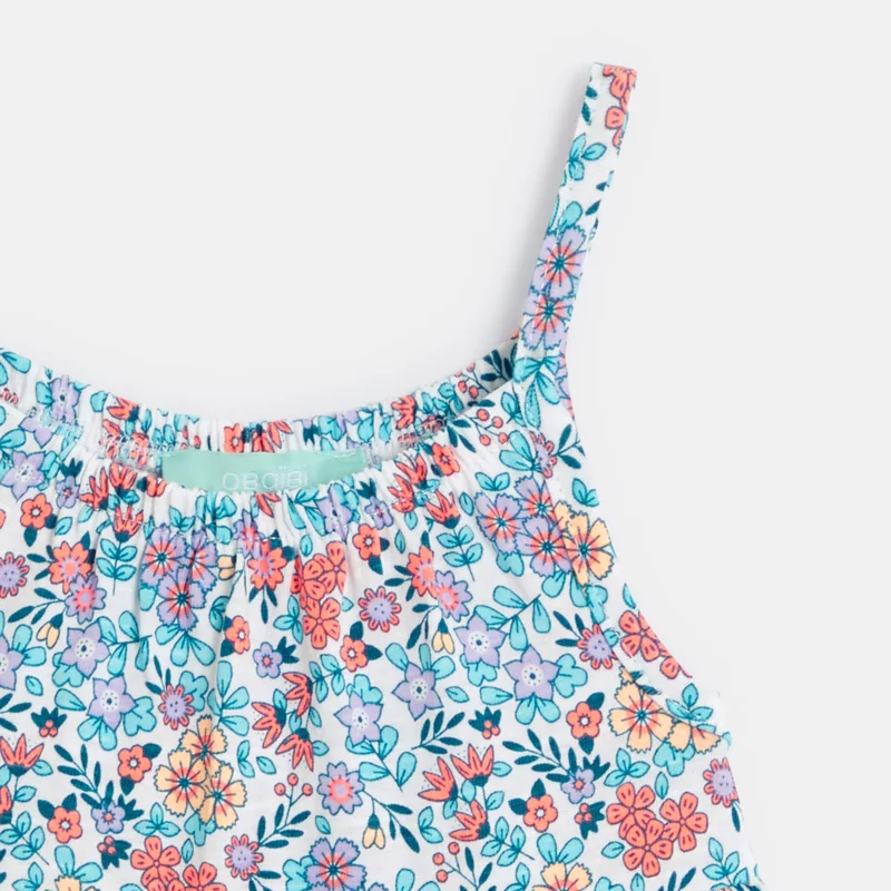 Robe à bretelles fleurie bleu bébé fille Gris ou noir