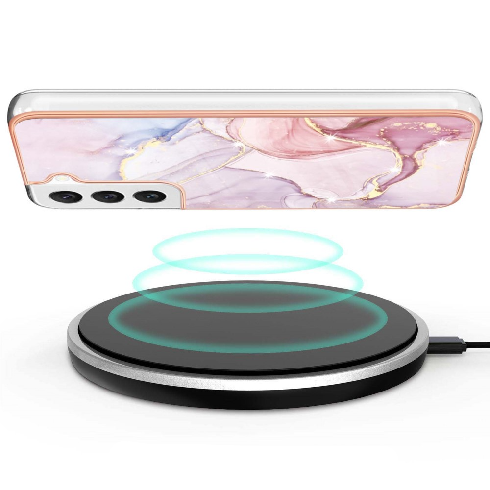 Samsung Galaxy S23 5G Gummi Case Hülle Galvanisierter Rahmen Marble Marmor Design - Rosa / Roségold