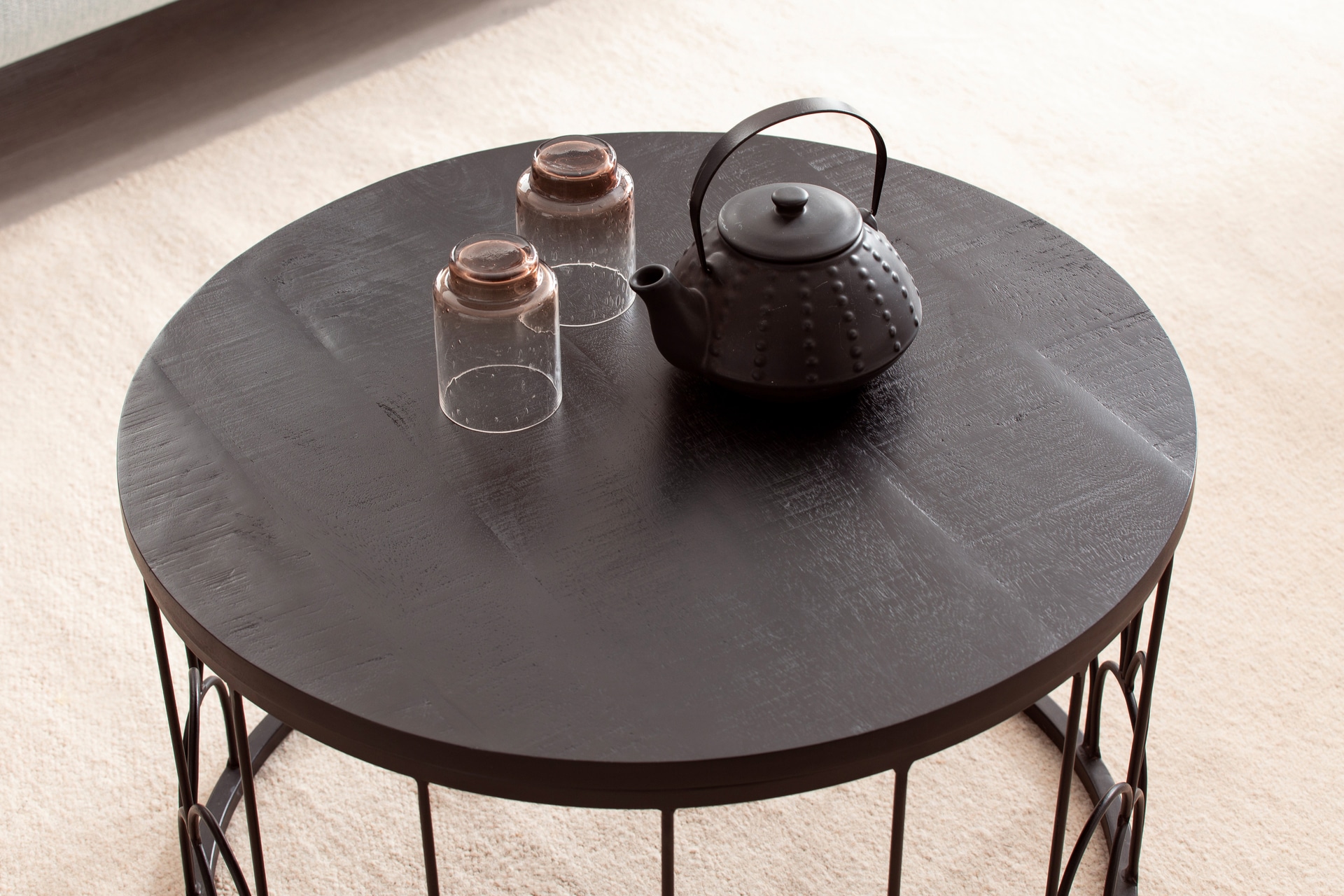 Couchtisch 60x36 cm Metall/Massivholz Mango schwarz