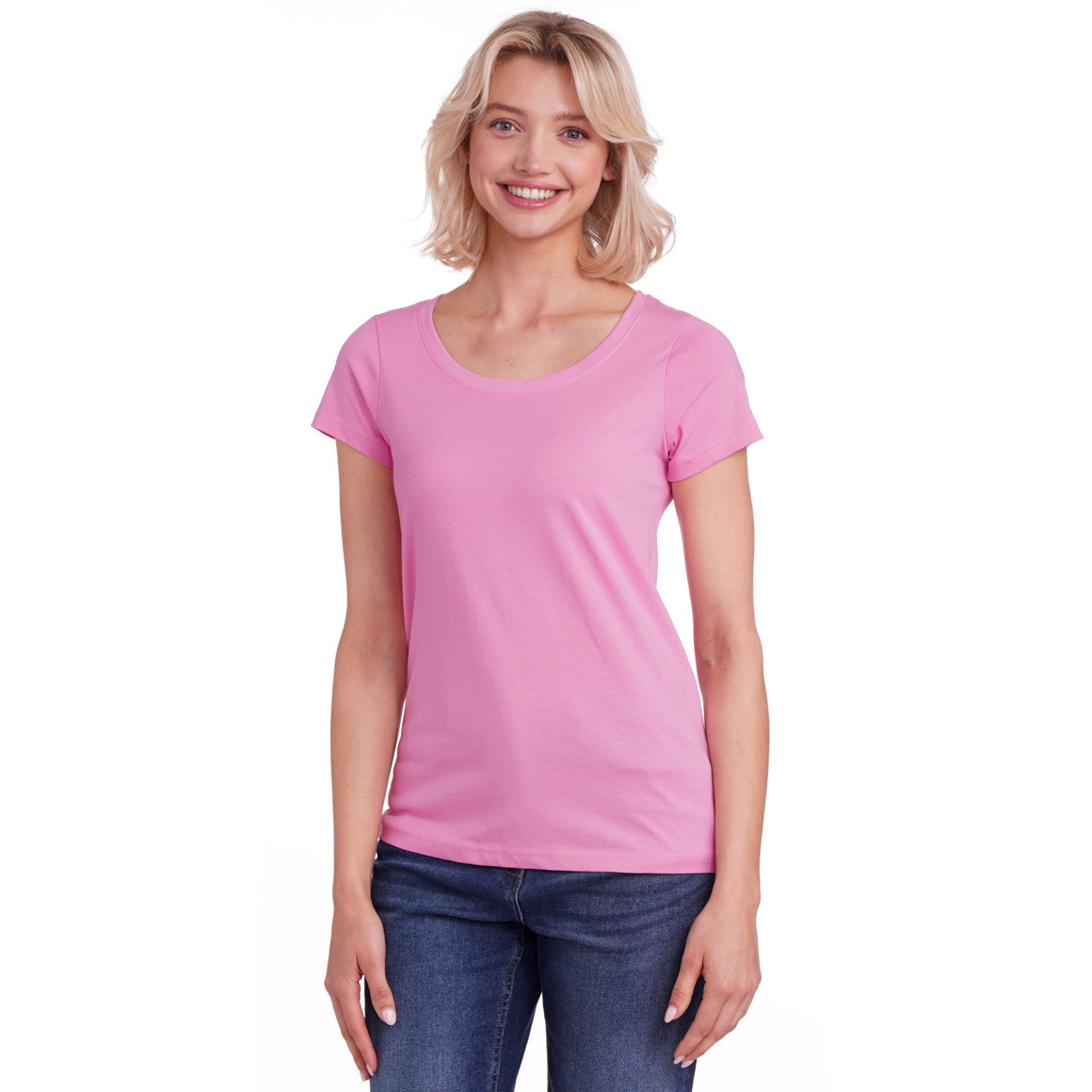 Famy 3 Damen T-Shirts im Basic-Look blau / rosa / weiss