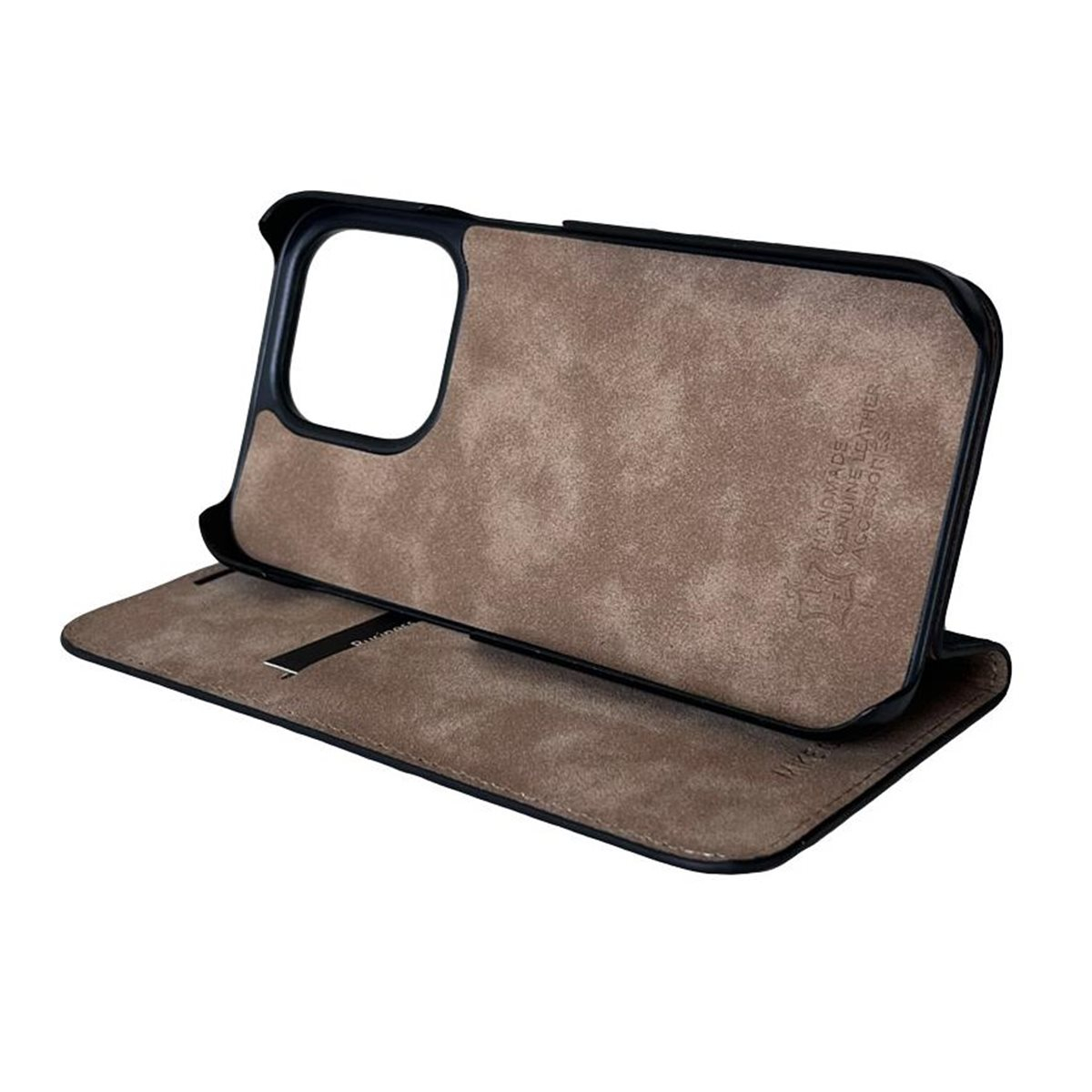 iPhone 15 Pro Max Echtleder Book Case Tasche Flip Cover Hand Made (MARCIP15PROMAX-M01) - Schwarz