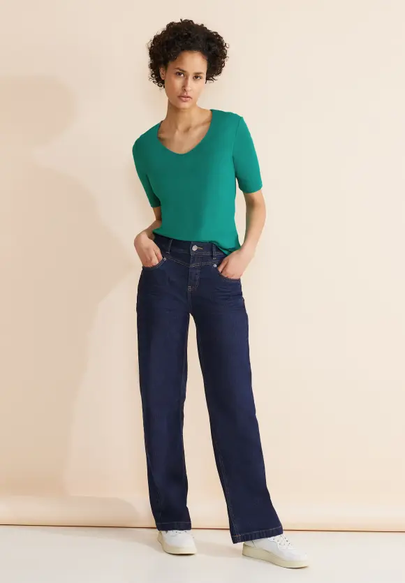Basic Kurzarmshirt - intense aqua