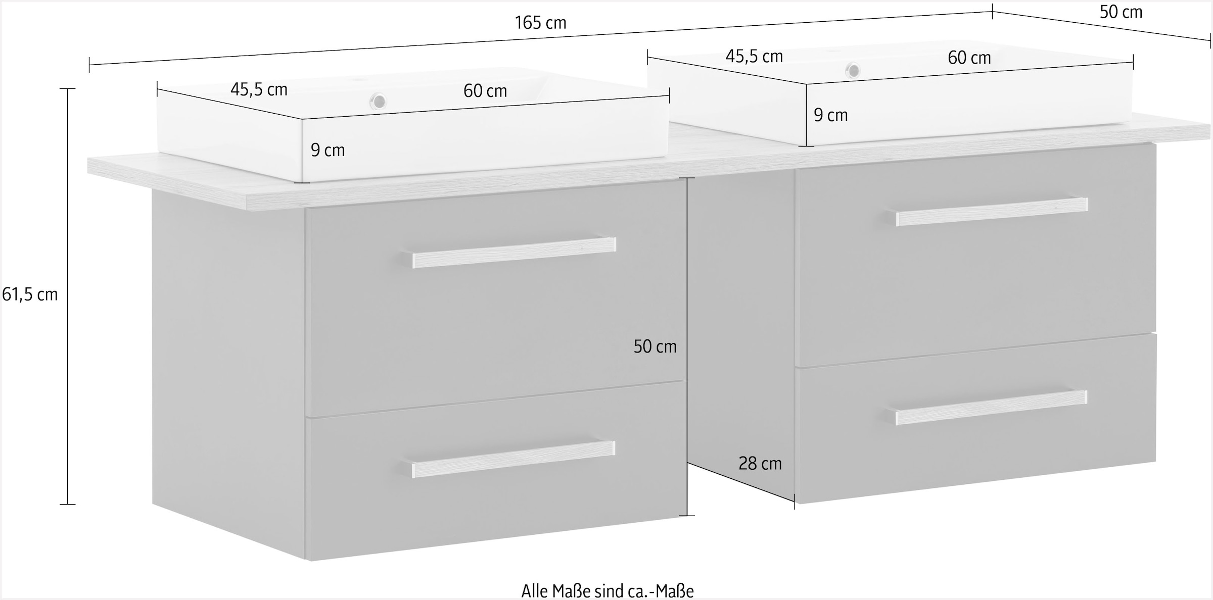 Schildmeyer Waschtisch »Duo« 165 cm Breite