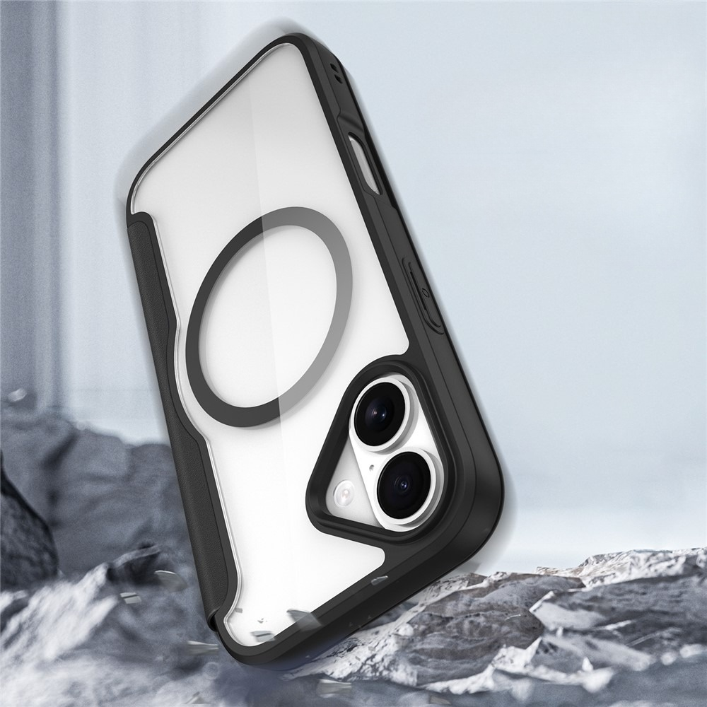 iPhone 17 MagSafe Hybrid Leder Tasche   Kunststoff Rückseite (RFID Schutz) - Schwarz / Transparent