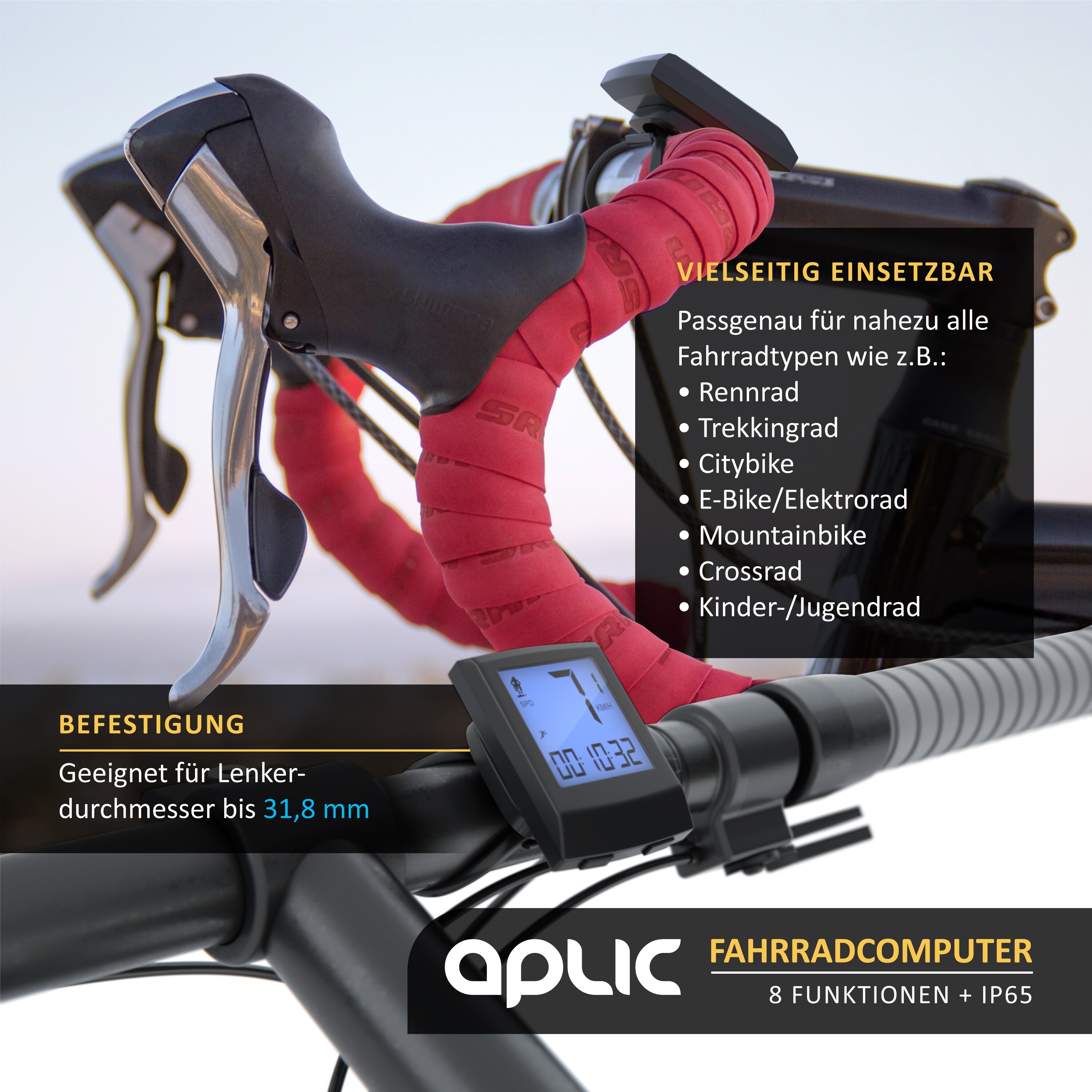 Aplic Sport Fahrradcomputer mit 13 Funktionen kabelgebunden / inkl. Geschwindigkeitssensor