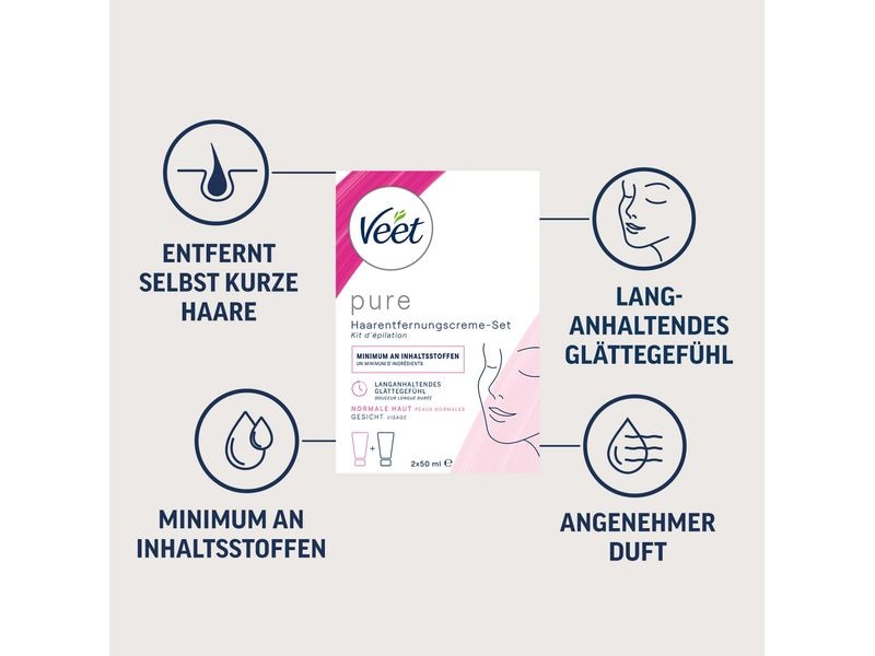 Veet Enthaarungscrème Set 2 x 50 ml Haarentfernungs-Creme Set für das Gesicht