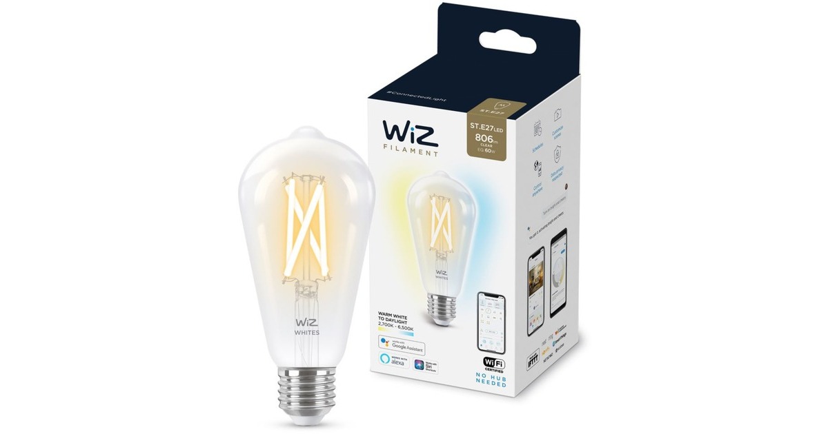 WiZFilament doorzichtig ST64 E27 ledlamp  (Wifi + Bluetooth protocol)