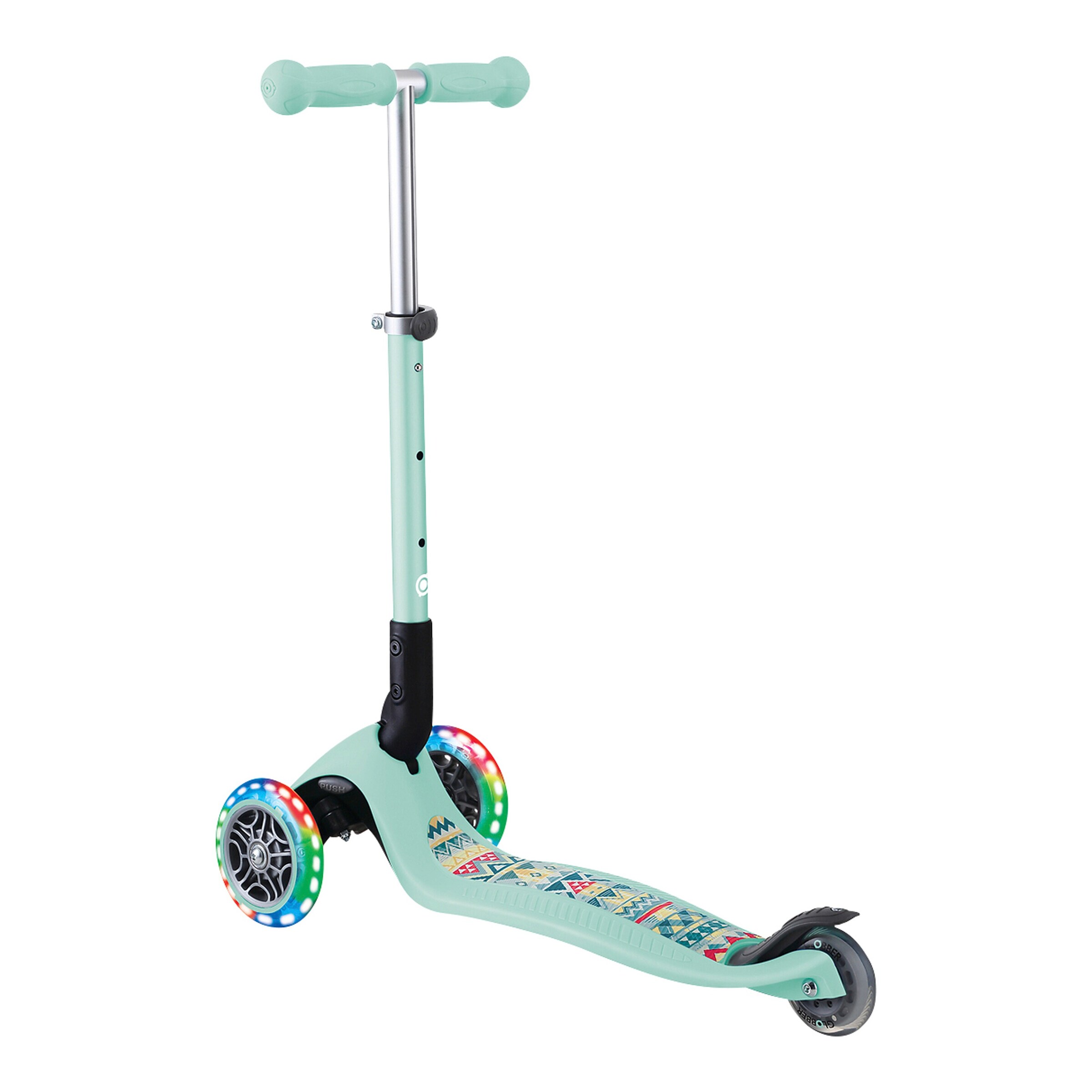 Globber Scooter Junior mit Leuchtrollen mint/Tribal