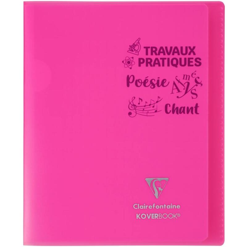 Cahier Travaux Pratiques piqué Koverbook 17x22cm 64 pages grands carreaux + uni 90 g couverture polypropylène transparent - Assortis