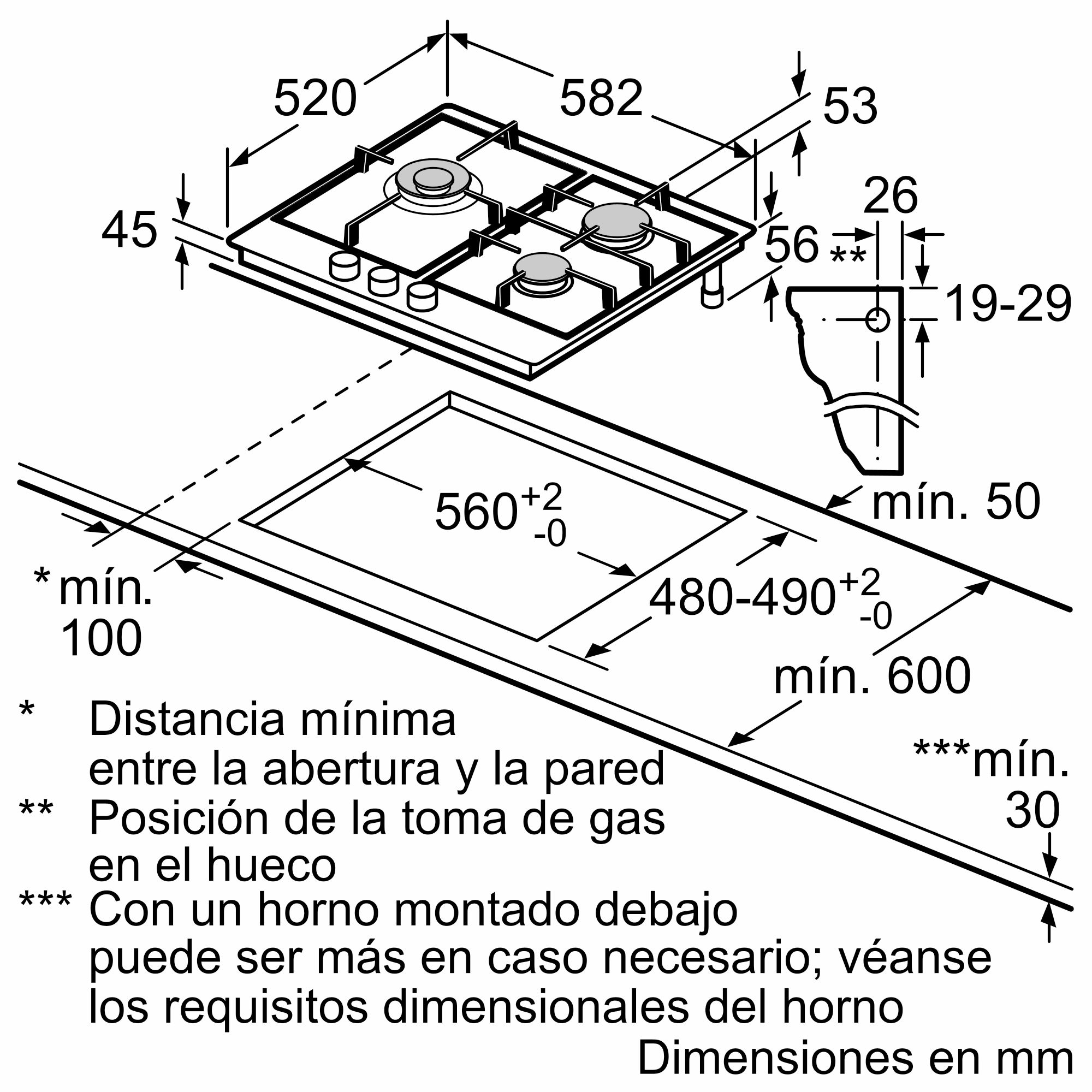 Placa de fogão a gás Série 4, 60 cm, aço, PGC6B5B90