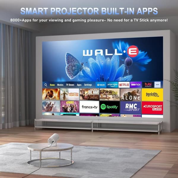 NÖRDIC Mini Portable Projector – 720p HD-støtte, Android 11, WiFi 6, BT 5.0, 180° rotasjon, hjemmekinoprojektor