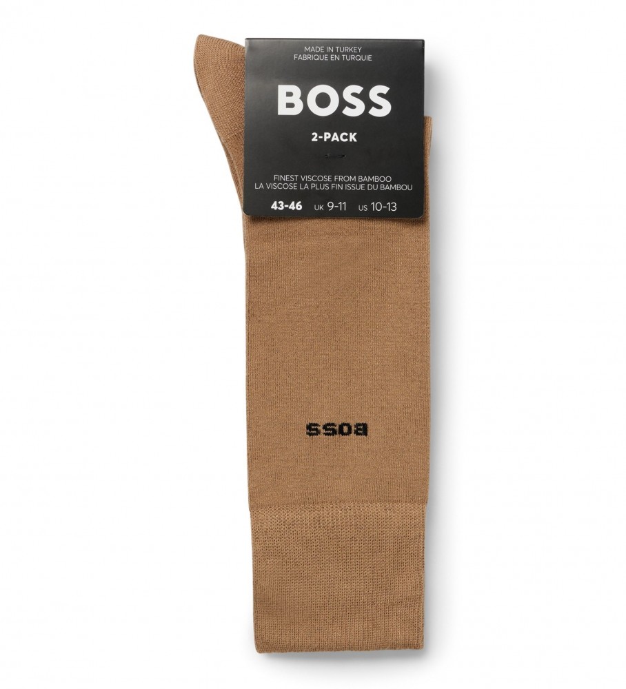 Pacote com 2 pares de meias de bambu BOSS, bege e pretas.