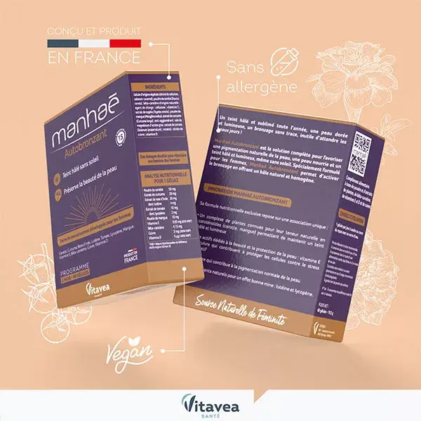 Manhaé - Autobronzeador - Pele bronzeada sem sol - Preserva a beleza da pele - 60 cápsulas