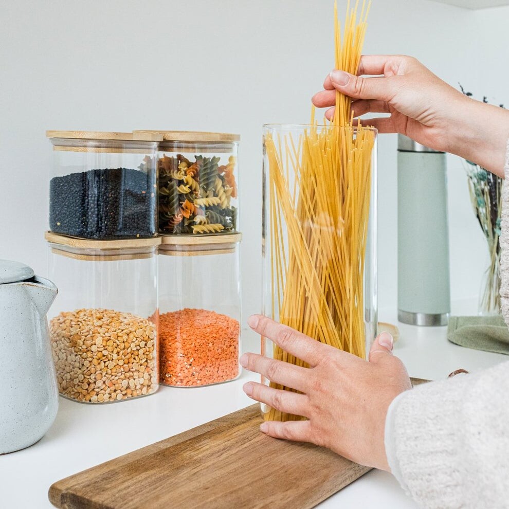 Olsen Home - Glass Storage Bins With Bamboo Lids - 5 Pack