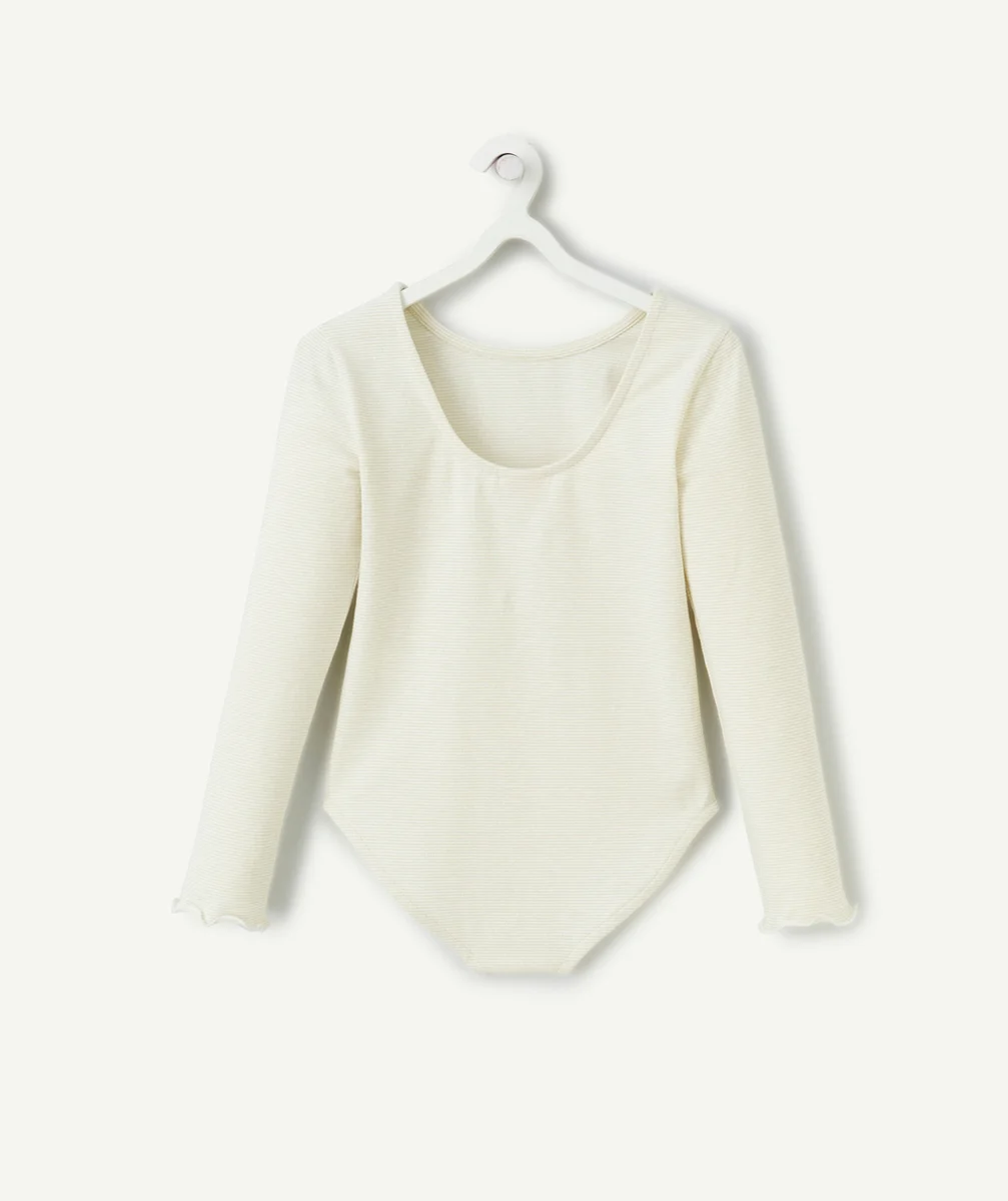 body manches longues fille en coton bio écru rayé