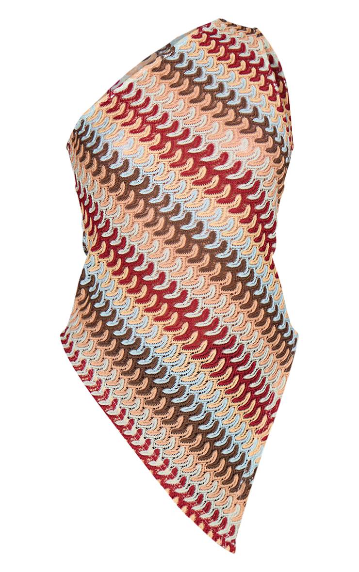 Multicolore Haut Asymétrique Texturé À Une Épaule