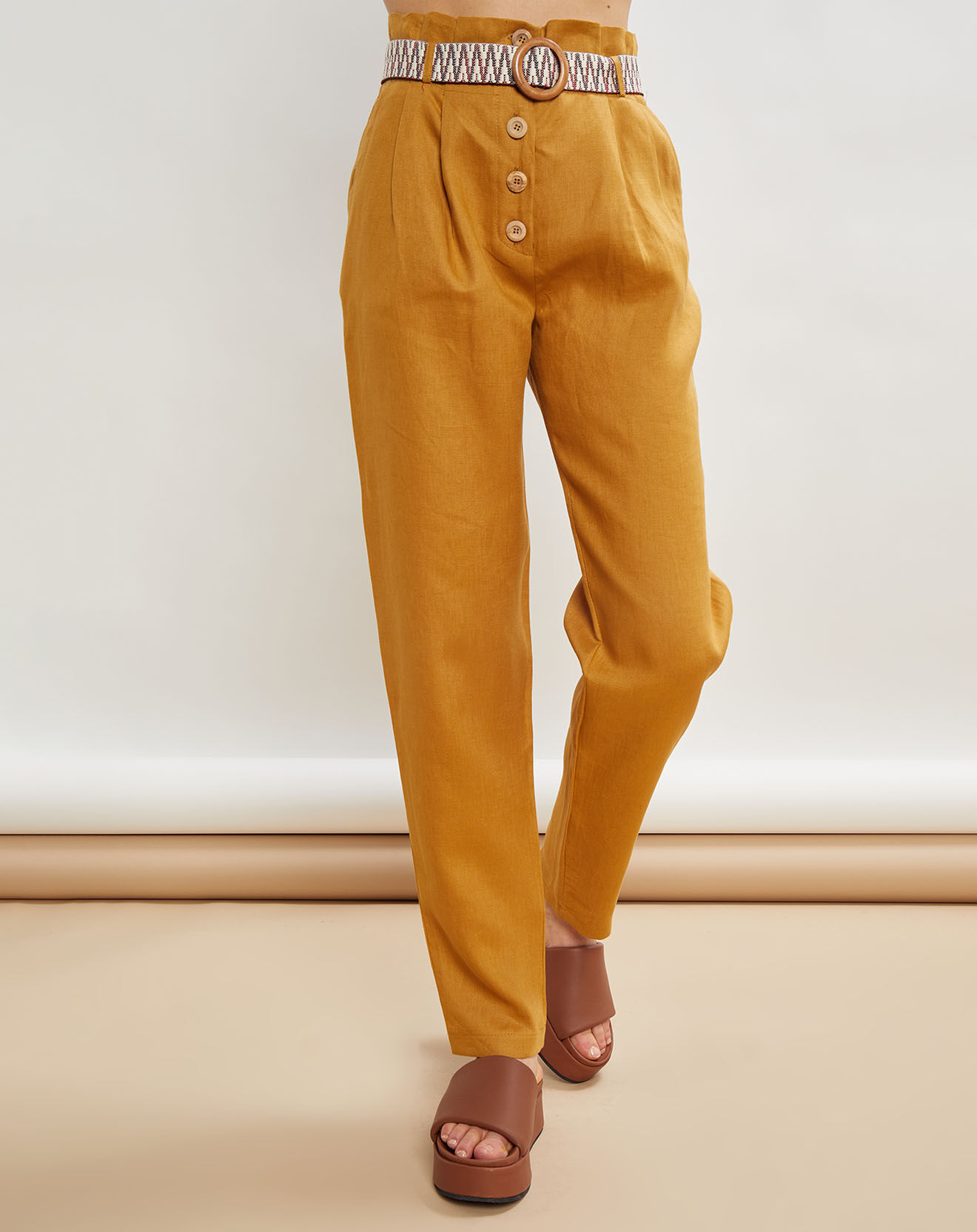 La Petite Francaise Pantalon 100% Lin Peter ocre