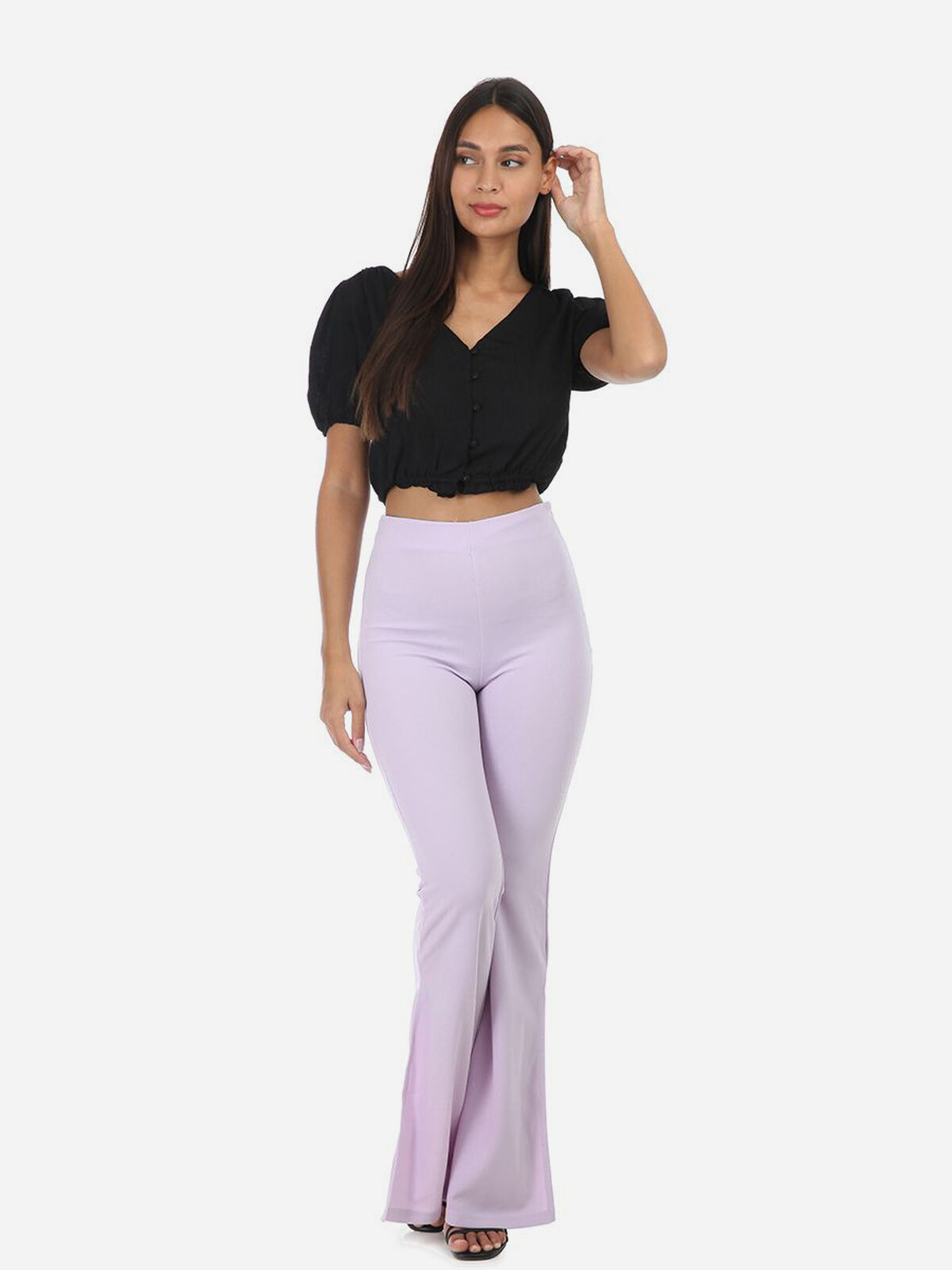 Pantalon flare taille haute à fentes- Violet