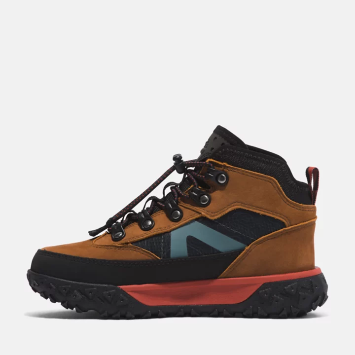 Tênis GreenStride Motion 6 com TimberDry para crianças na cor marrom.