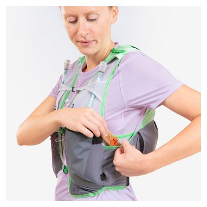 Gilet d'hydratation Trail Femme Kiprun Evadict 8L Gris/Blanc/Vert