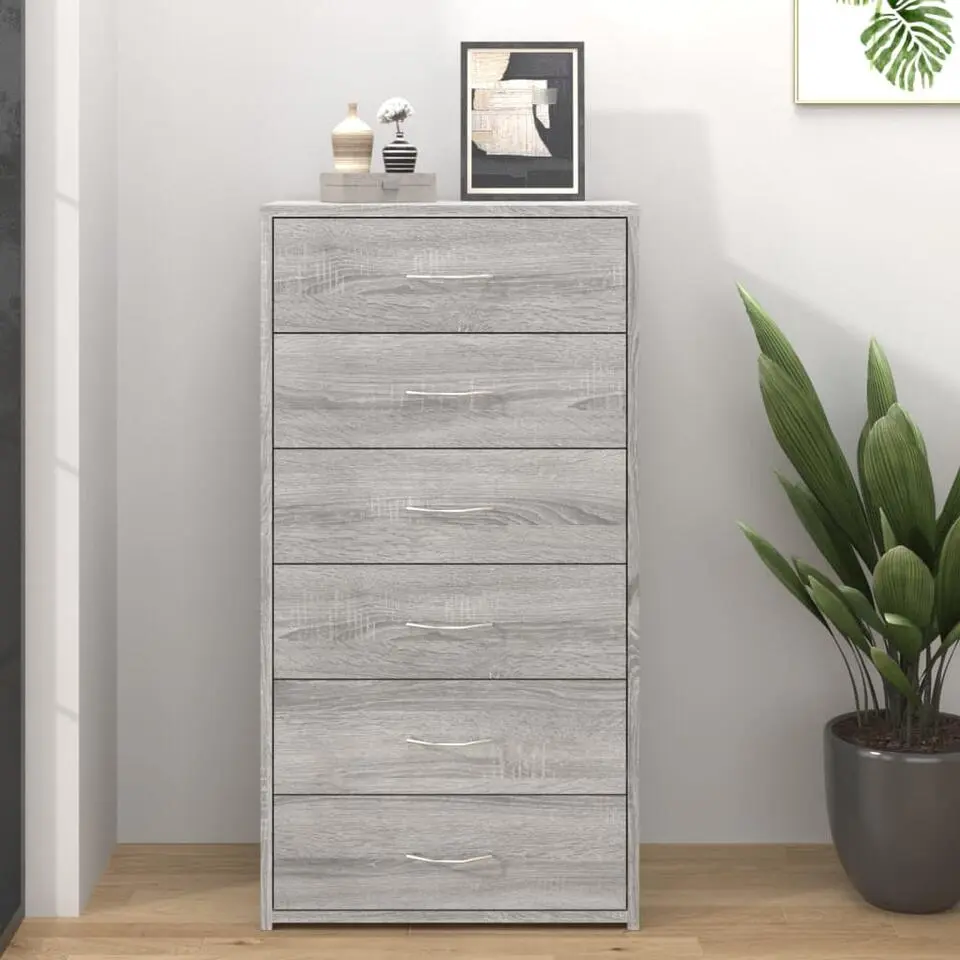vidaXL - Dressoir met 6 lades - Grijs sonoma eiken - Bewerkt hout - 50x34x96 cm