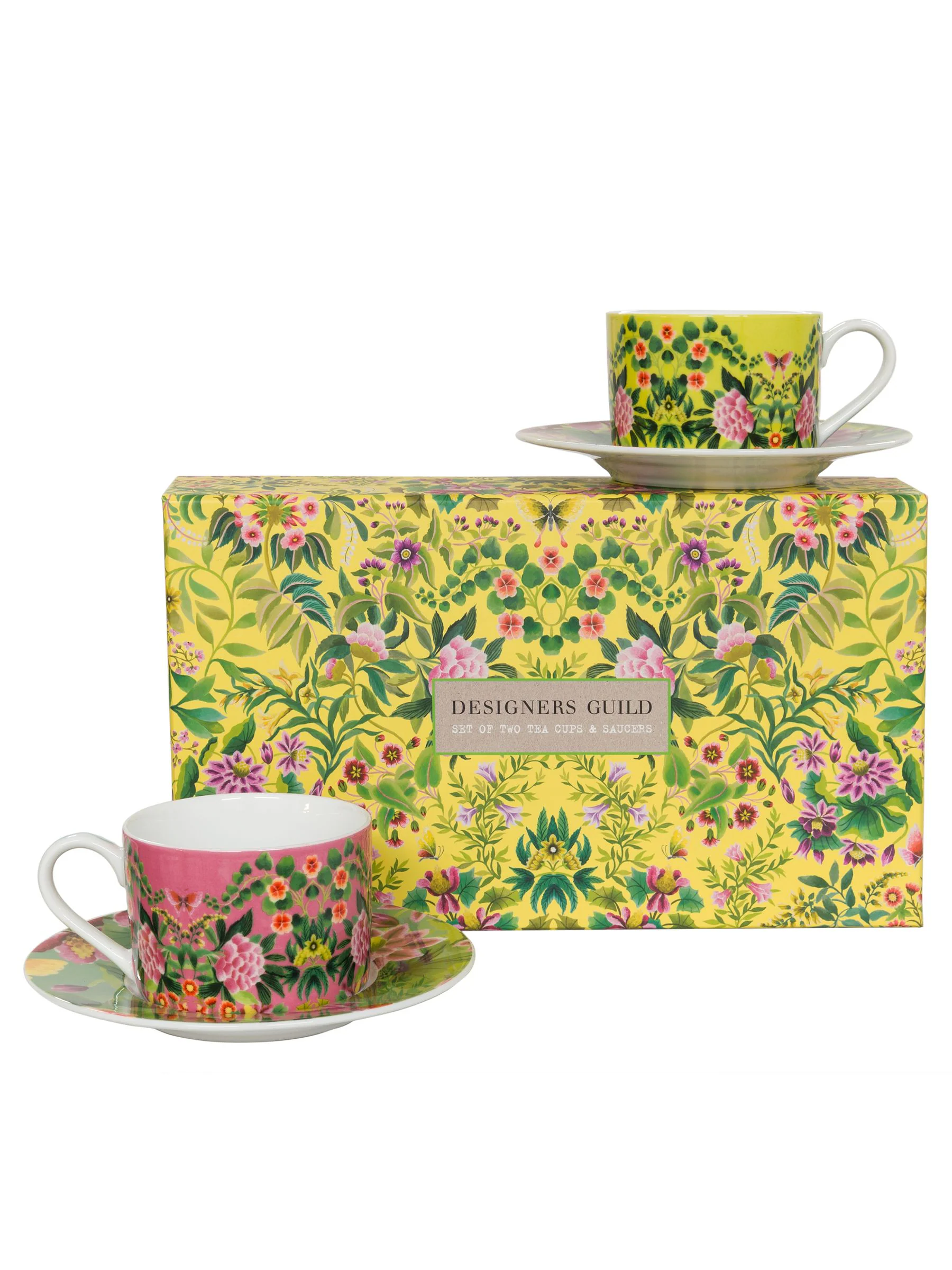 Designers Guild set van 4 Ikebana Damask theekopjes met schotel