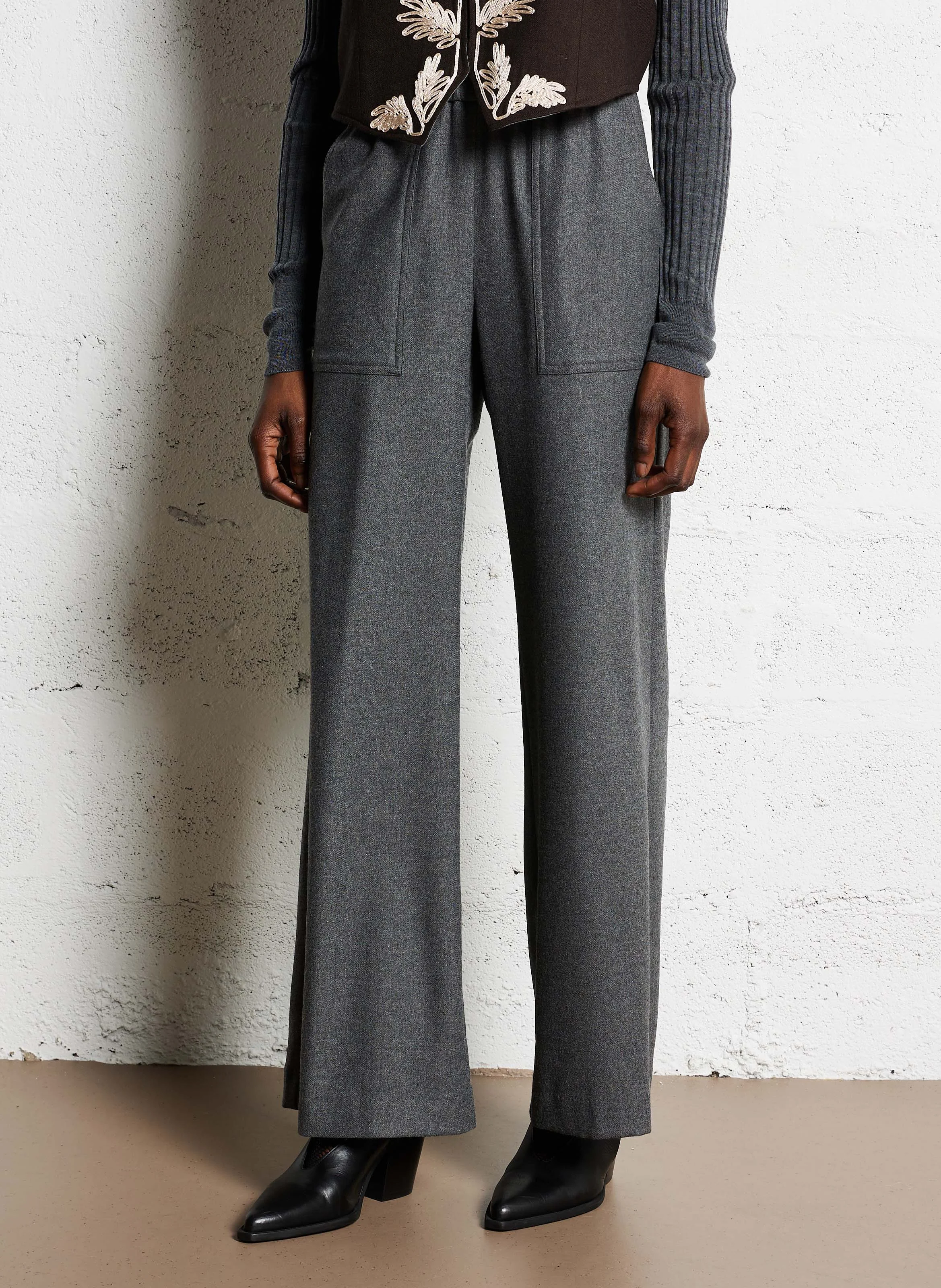 PERILLO - Pantalon large à plis | Gris