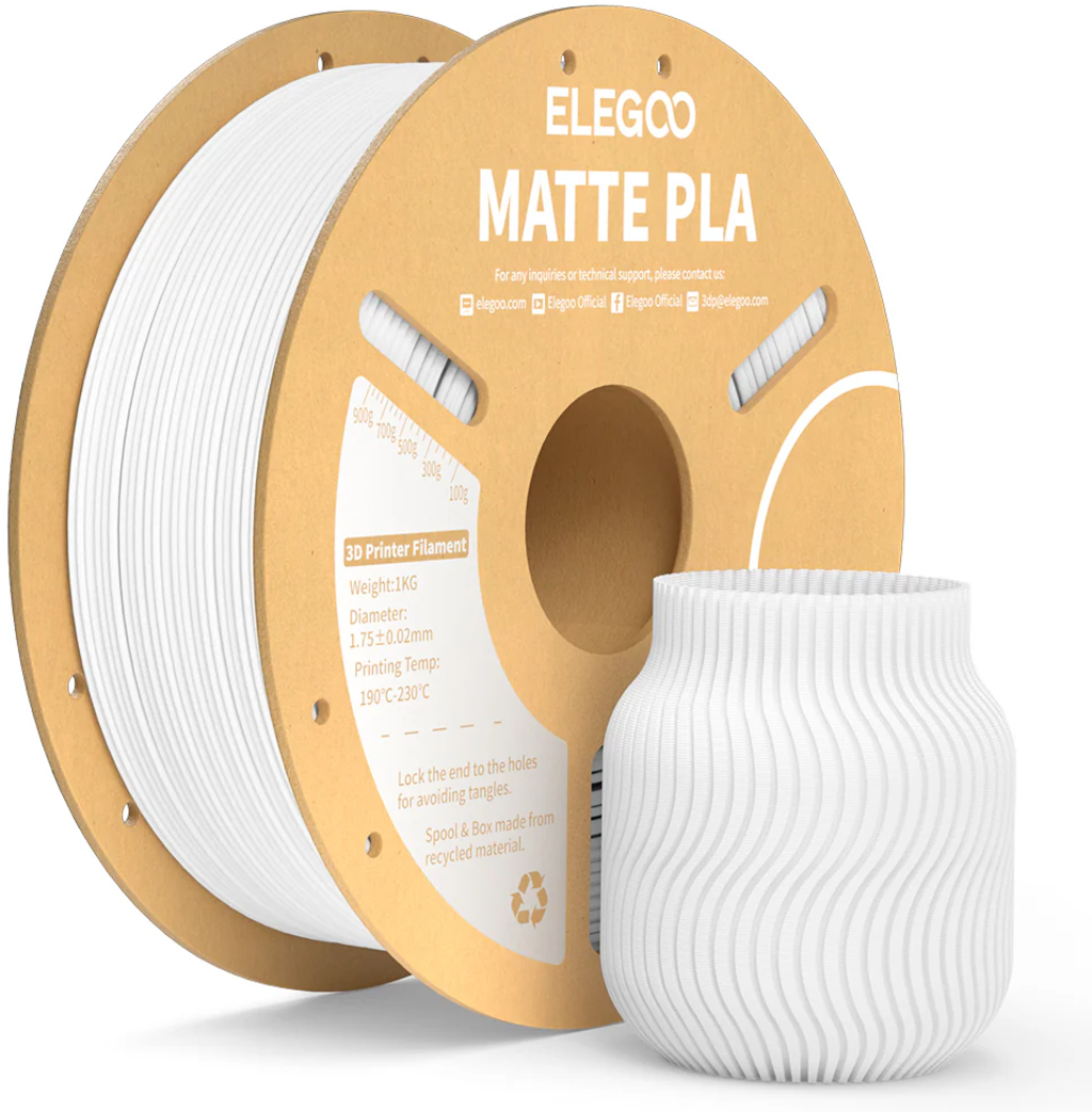 Elegoo  PLA Matte White, 1,75 mm / 1000 g    PLA mit mattem Finish in Mattweiß