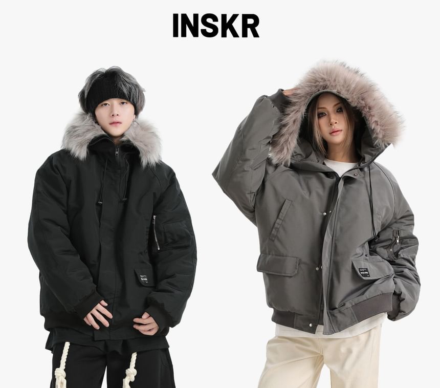 Banash - Matching effen parka met capuchon en rits en zachte rand