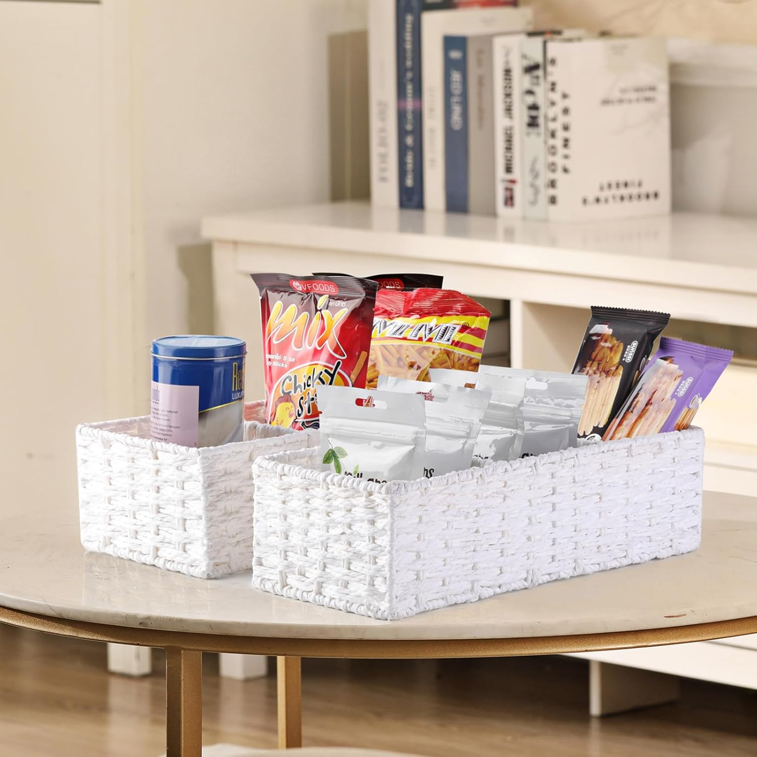 (36x15cm) Rattan Aufbewahrungs Korb Deko Organizer mit 3 Fächern für Badezimmer / Küche / Wohnzimmer - Weiss