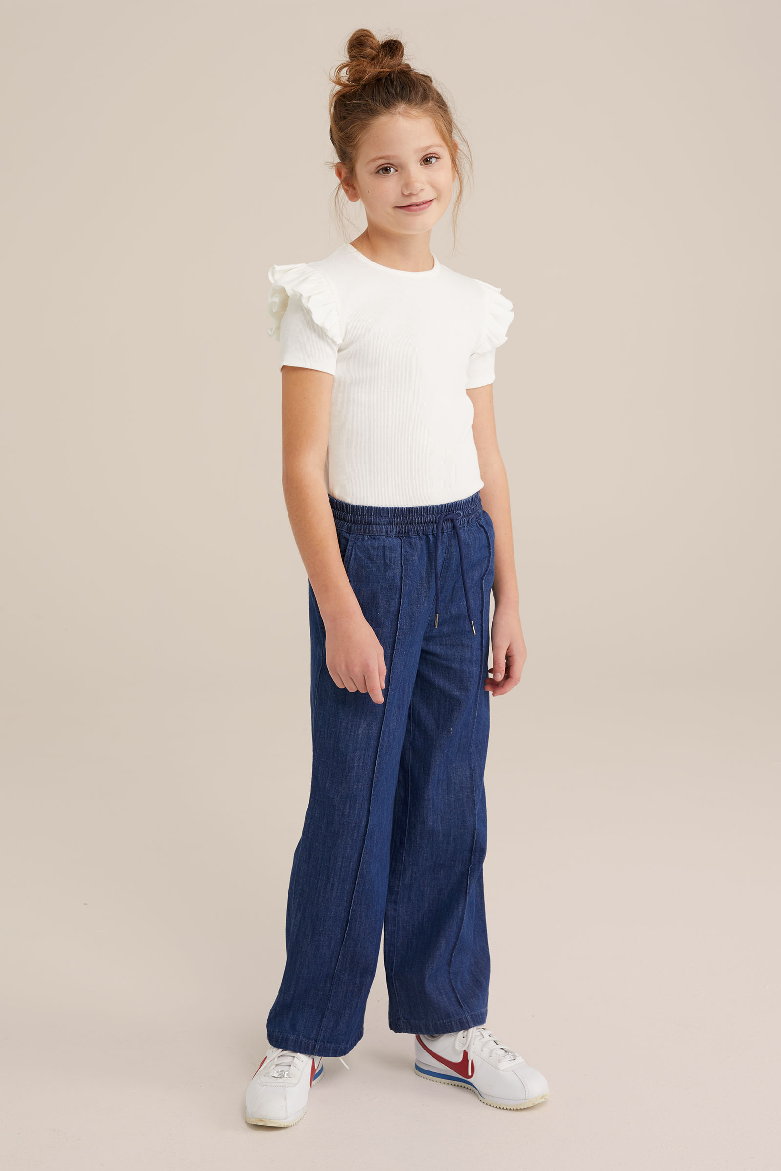 Meisjes T-shirt met ruches WE Fashion Wit