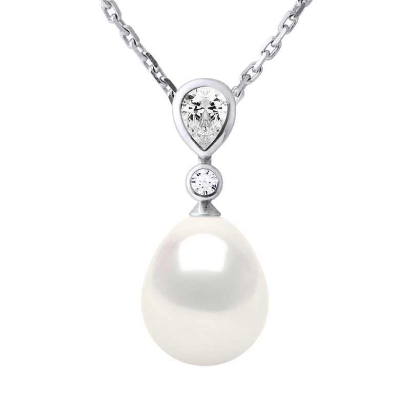 Collier GOUTTE Perle d'Eau Douce 9-10 mm Blanche Joaillerie Argent 925