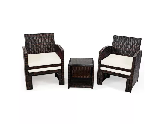 Ensemble Meuble de Salon 5PCS, Salon de Jardin en Rotin et fibre naturelle PE pour Véranda, Patio, Balcon,Piscine Terrasse, Blanc