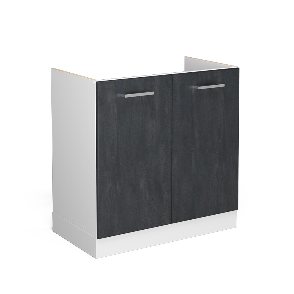 Vicco Spülenunterschrank R-Line Schwarz Beton Weiß 80 cm mit Arbeitsplatte Weiß-Marmor