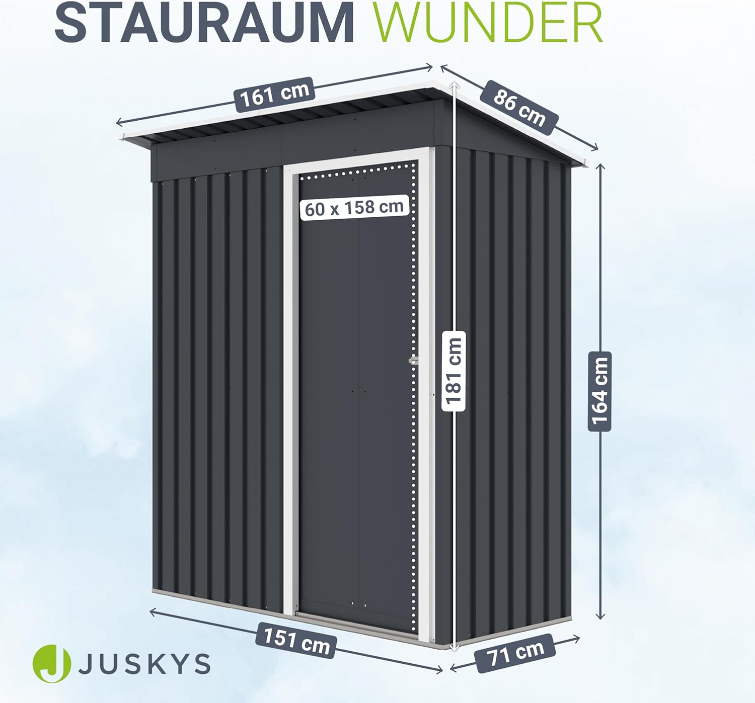 Juskys Metall Gerätehaus S mit 1 m², Pultdach, Schiebetür & Fundamentrahmen - 161 x 86 x 181 cm Geräteschuppen Gartenhaus Schuppen klein - Anthrazit