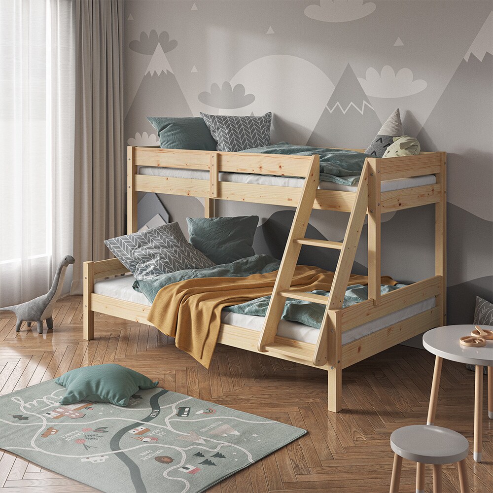 VitaliSpa Hochbett Kinderbett Spielbett Everest Natur modern 120x200 Massivholz Kinderzimmer Bett Lattenrost Bettleiter Kletterbett Doppelbett Geschwisterbett Gästebett Schubladenbett