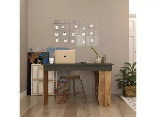 Bureau d'angle Rosaline en bois anthracite-chêne pour un espace de travail moderne
