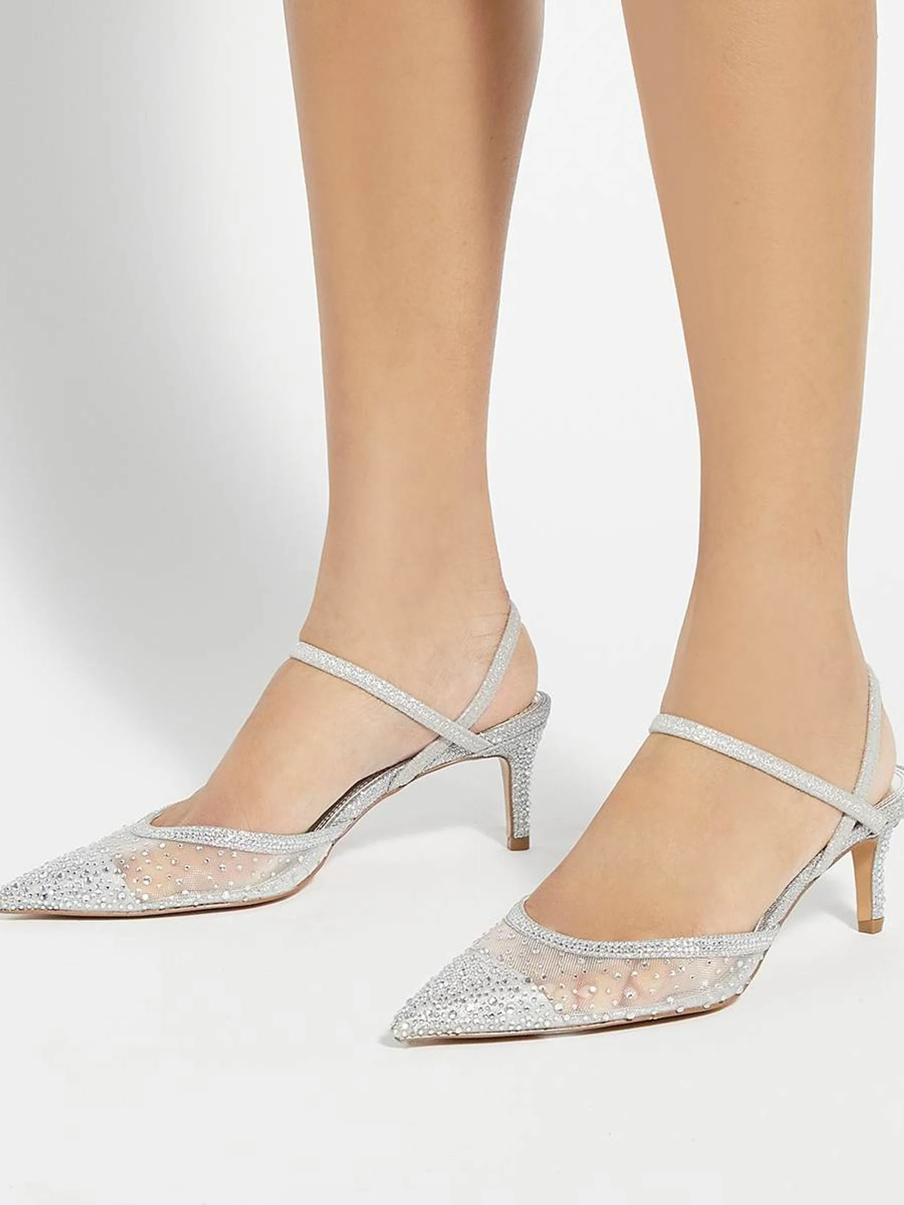 Zilver - Dune London Charismatic Pointed Metallised Fibre Slingback Heels