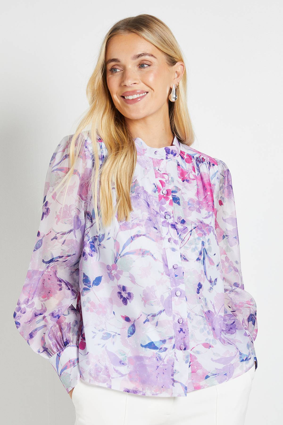 Wallis Chemise Sans Col En Organza Fleuri Petite Taille