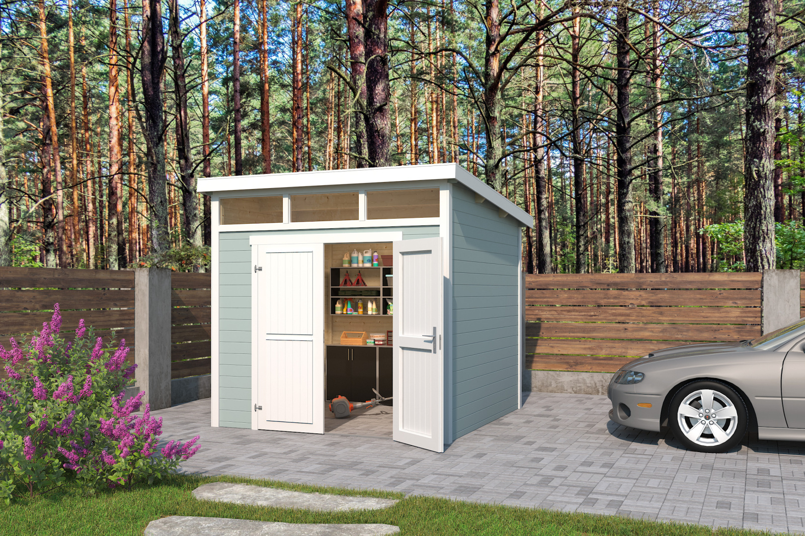 Gartenhaus KIBO 3 - gletschergrün - Fichte massiv - 250x250 cm