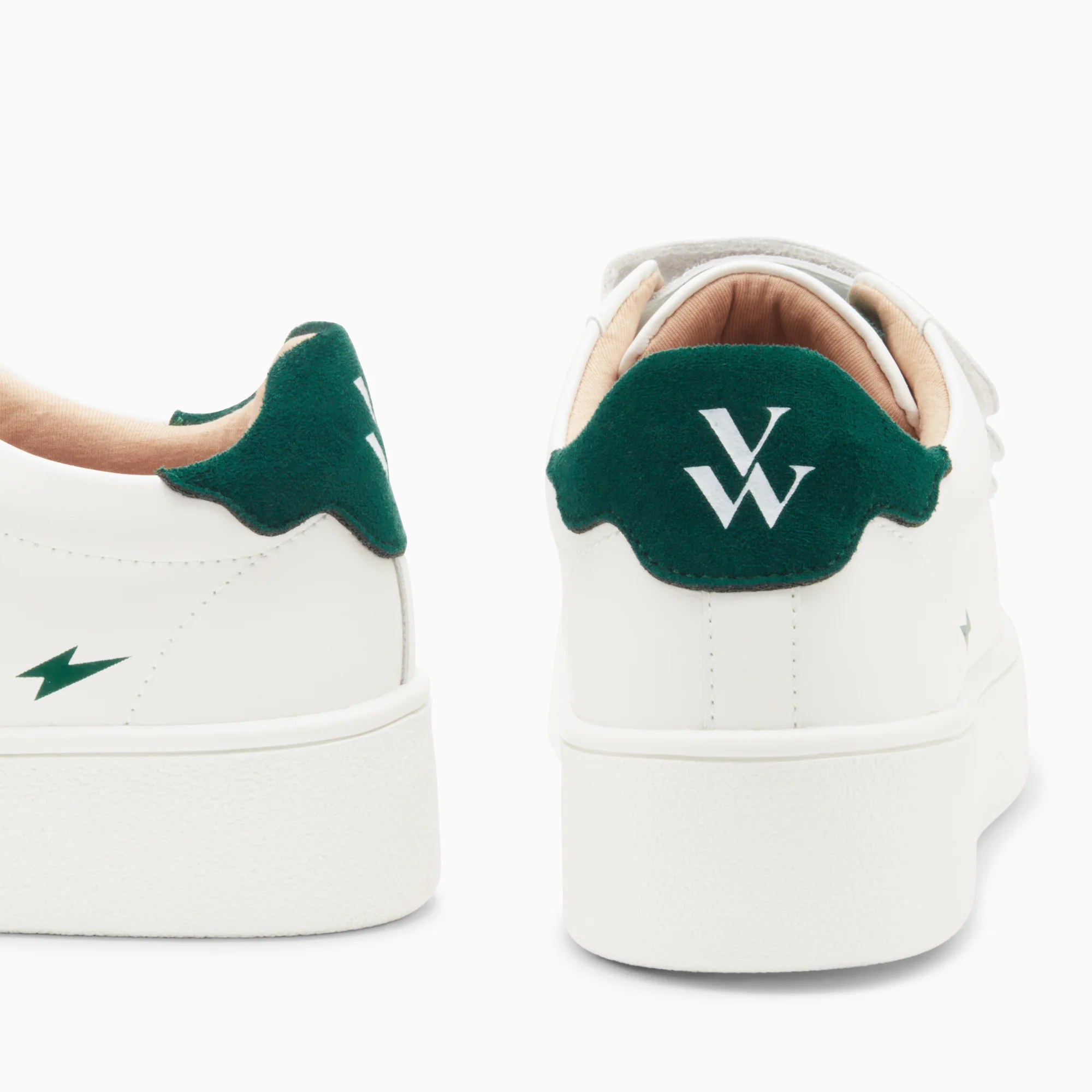 Sneakers-Baskets mini éclair Solange blanc et vert à scratchs