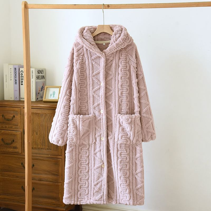 Somnus - Bijpassende jacquard fleece pyjamajas met capuchon en knoopjes (verschillende ontwerpen)