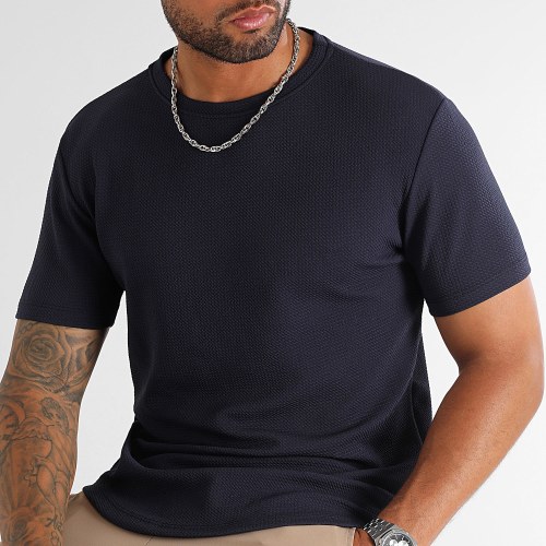 Lot De 3 Tee Shirts Texturés Waffle 0428 Noir Bleu Marine Blanc