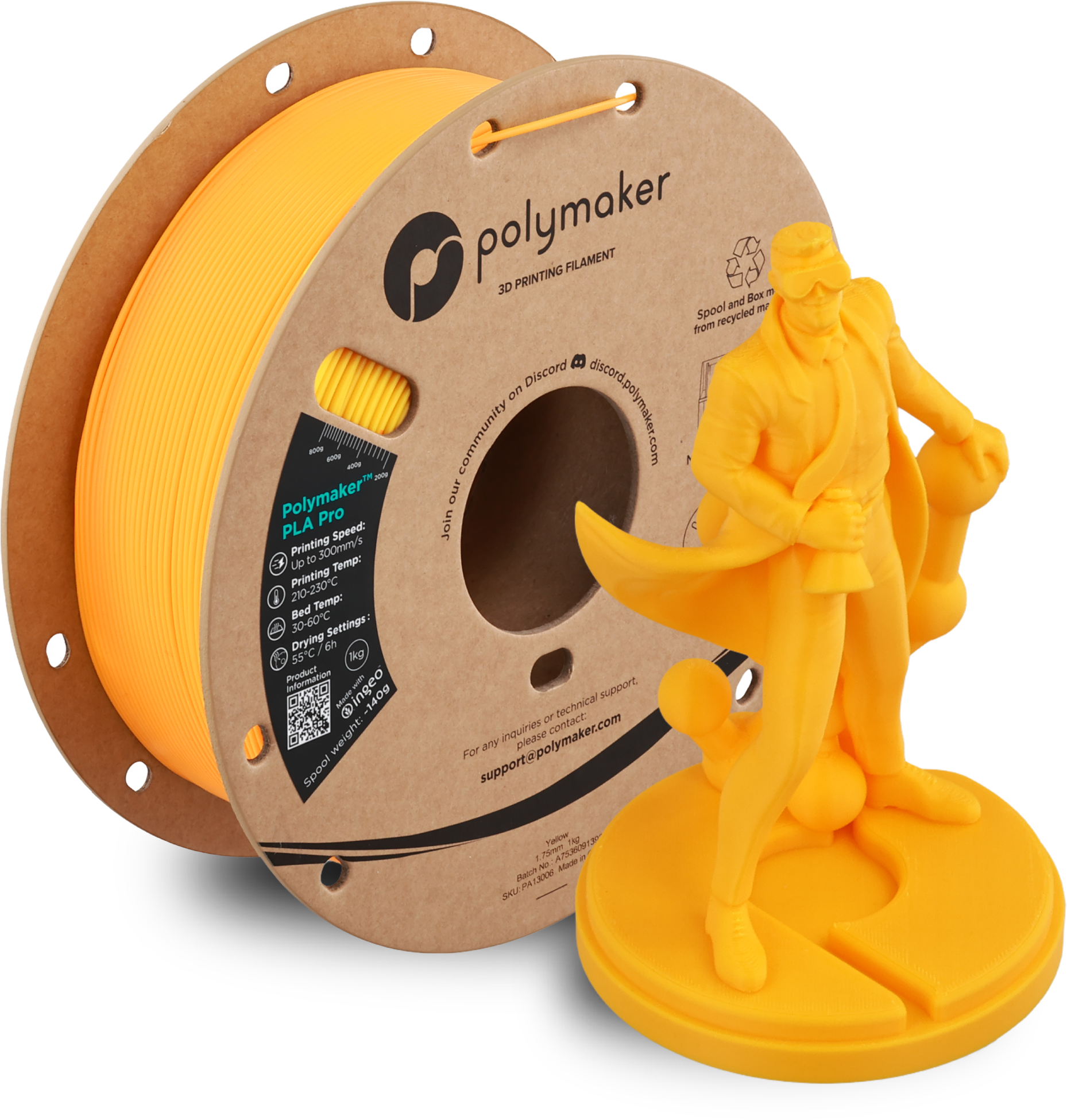 Polymaker  PLA Pro Yellow, 1,75 mm / 1000 g    Neue, verbesserte Formulierung: Hochleistungs-High Speed-PLA  in Yellow