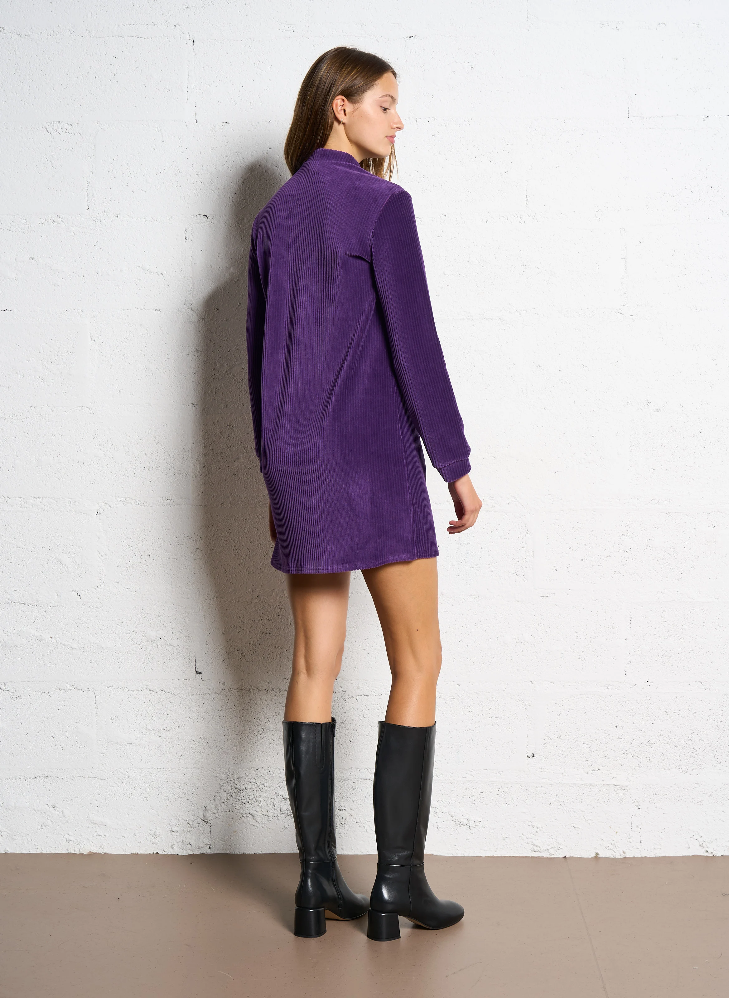 Robe col rond à boutons fantaisies en coton mélangé | Violet