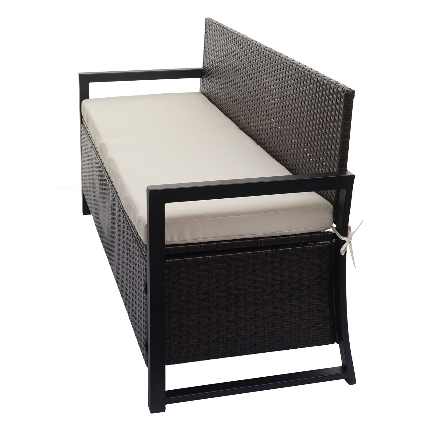 Poly-Rattan 3er Sitzbank MCW-F39, Gartenbank Truhenbank, Staufach Aufbewahrung Sitzkissen ~ braun, Kissen creme